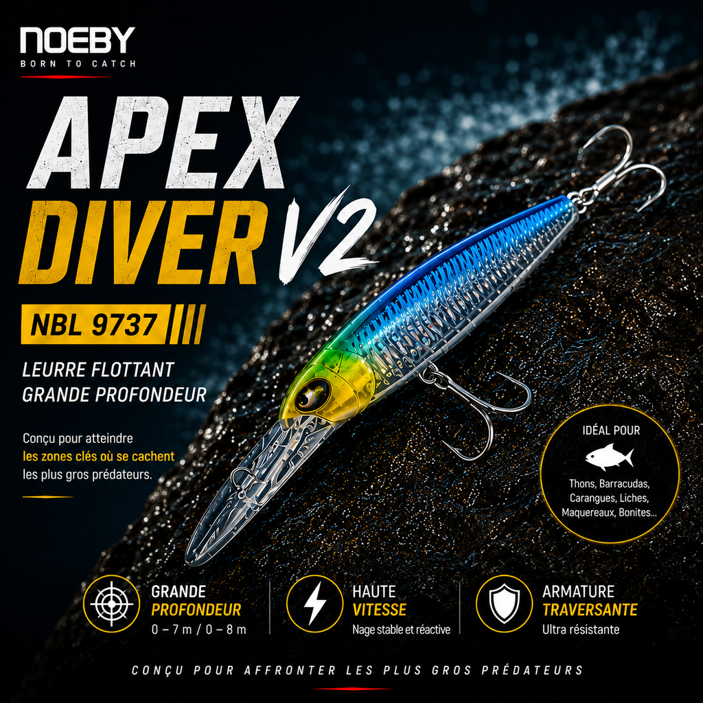 Apex Diver V2 Noeby – Leurre de Traîne plongeant  Thru-Wire Thon & Wahoo