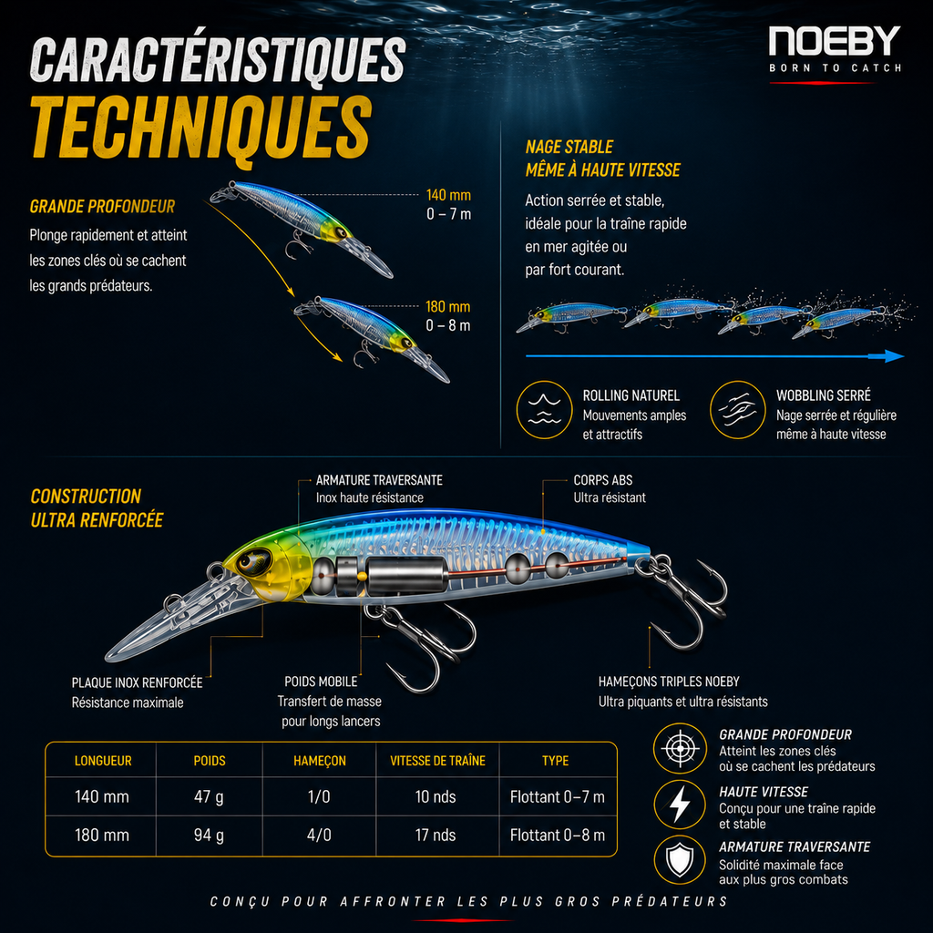 Apex Diver V2 Noeby – Leurre de Traîne plongeant  Thru-Wire Thon & Wahoo