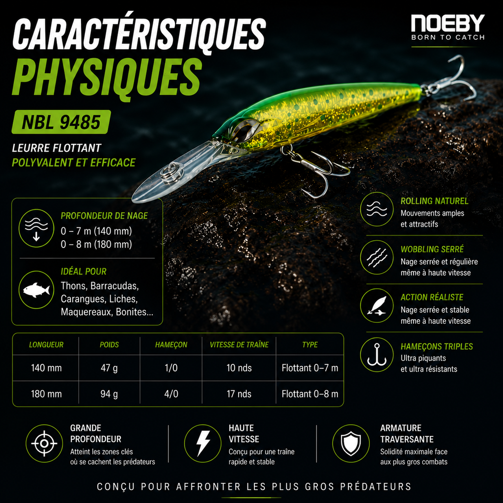 The General Noeby – Leurre de Traîne plongeant  Ultra Résistant Thon & Wahoo