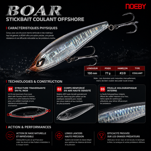 Boar Noeby – Leurre coulant  Polyvalent Lancer Longue Distance