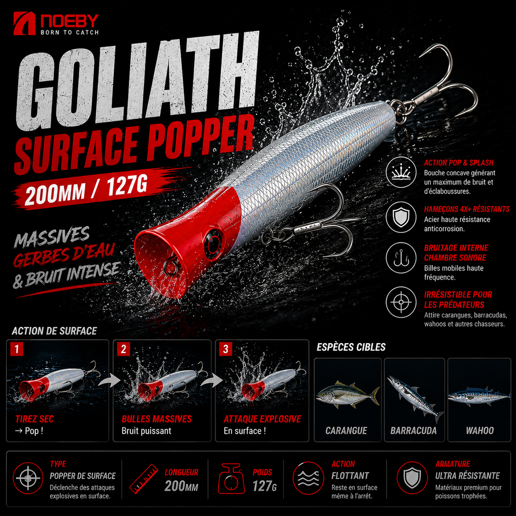 Goliath Noeby – Popper Puissant - Attaques Explosives - Thons & Carangues